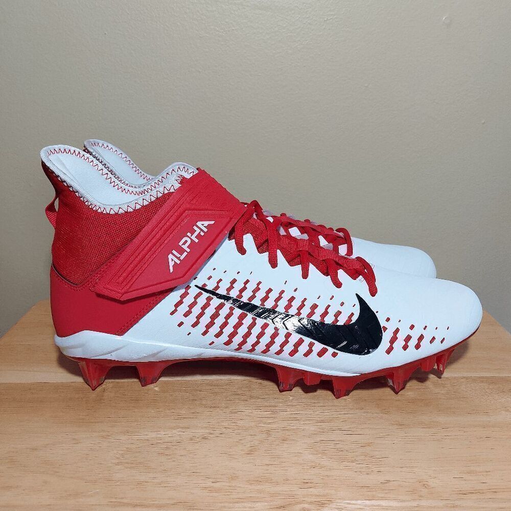 Nike Alpha Menace Pro 2 Mid Football Cleats White Red BV3945-105 Men's Size 14.5